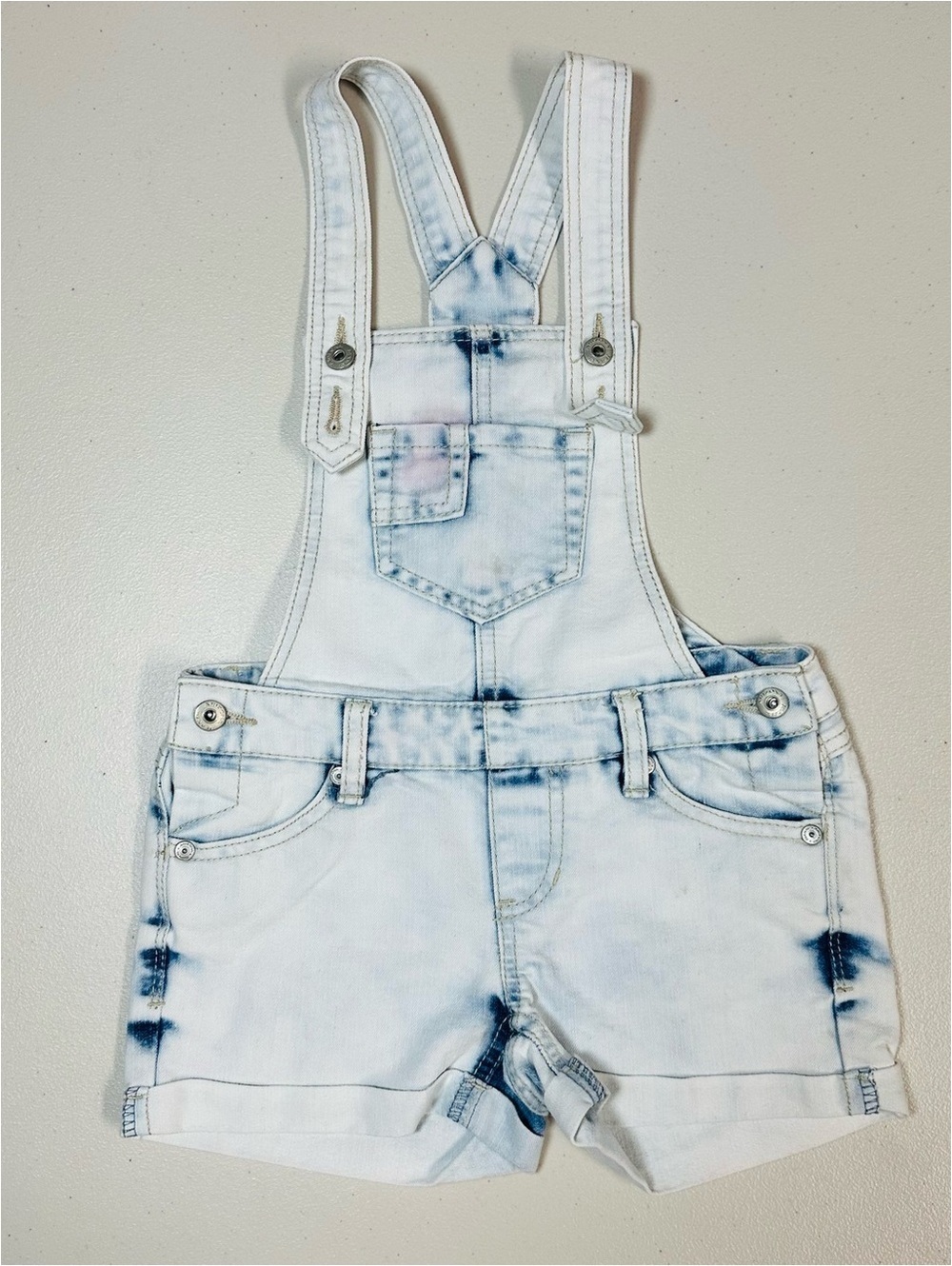 Arizona Jean Co Girls White Blue Tie-Dye Denim Overalls Size 6 Regular